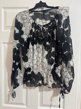 Celine Black & White Printed Peasant Top